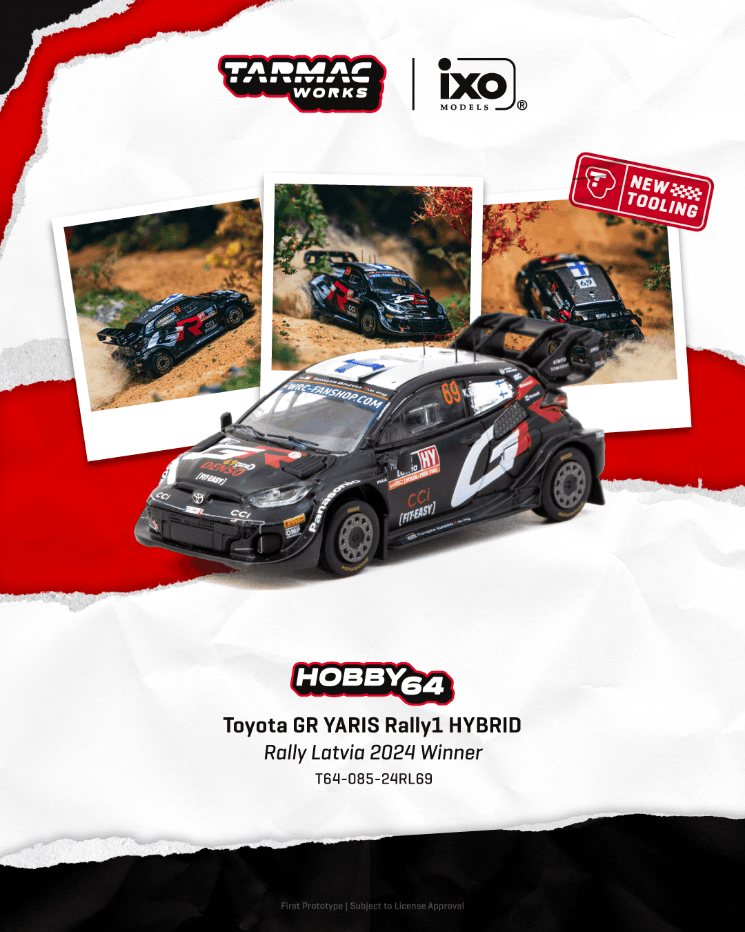Tarmac Works 1:64 Toyota GR YARIS Rally1 HYBRID Rally Latvia 2024 Winner – 1:64 diecast car