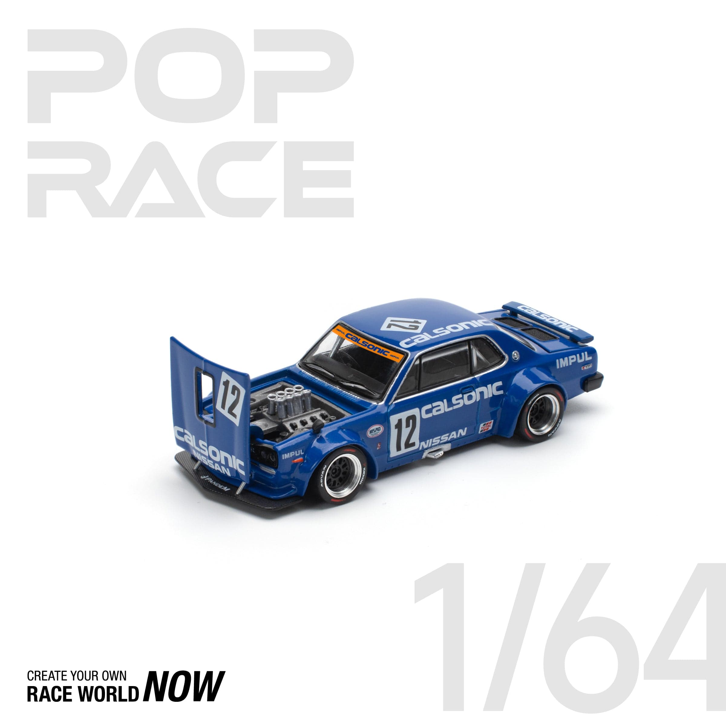 POPRACE 1:64 SKYLINE GT-R V8 DRIFT (HAKOSUKA) - CALSONIC – 1:64 POP Race diecast car