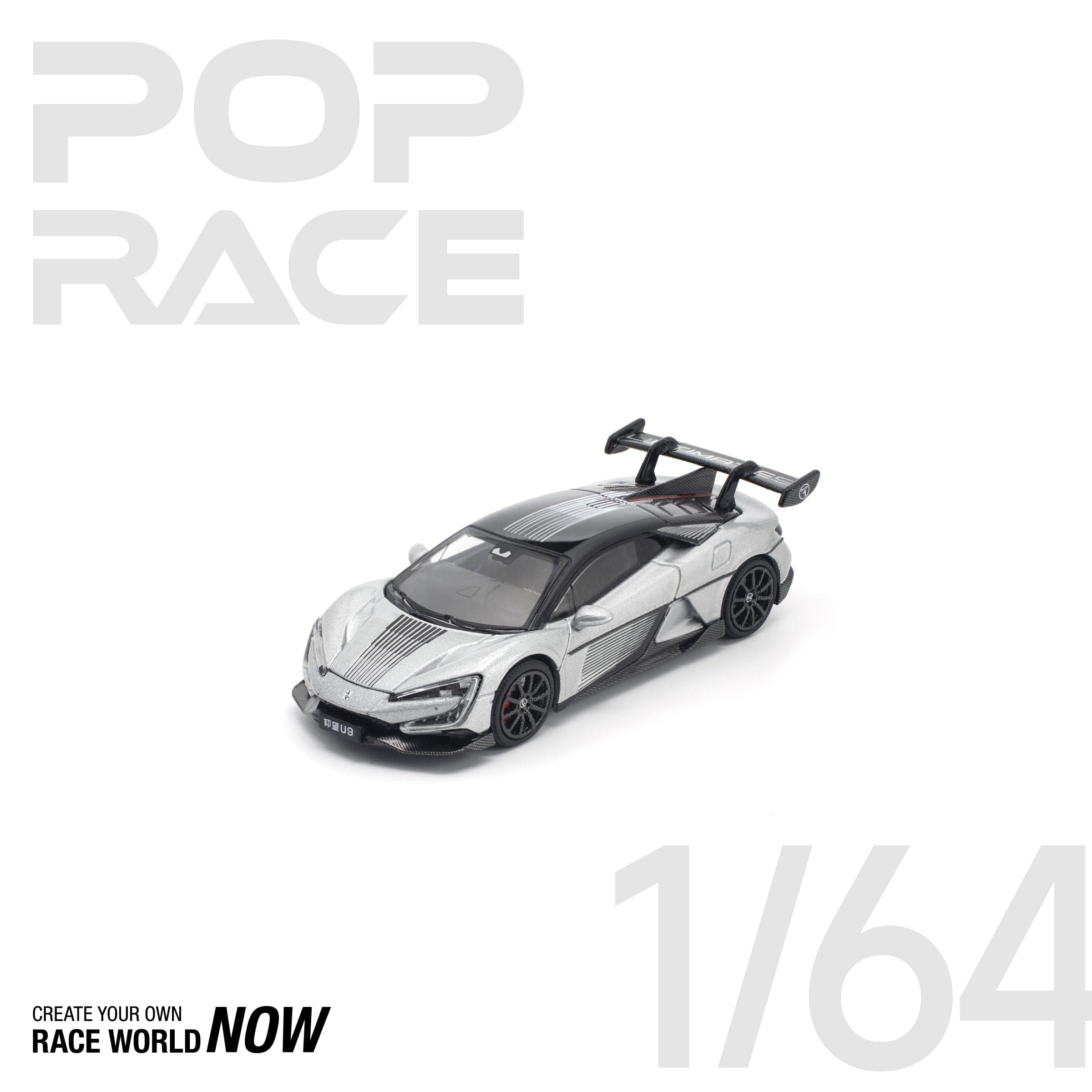 POPRACE 1:64 Yangwang U9 - Silver – 1:64 POP Race diecast car