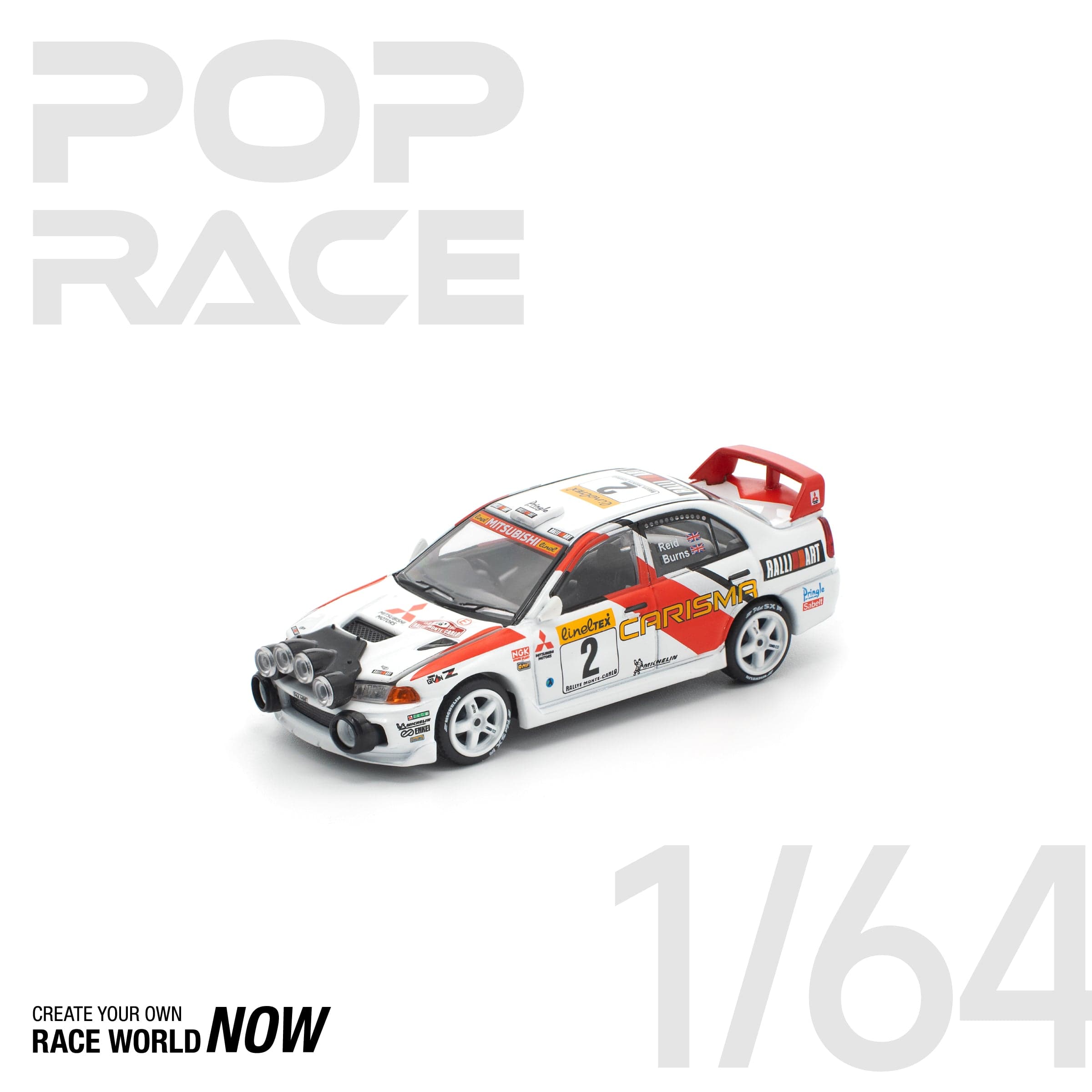 POPRACE 1:64 Mitsubishi Lancer Evolution IV - 1998 Monte Carlo Rally – 1:64 POP Race diecast car