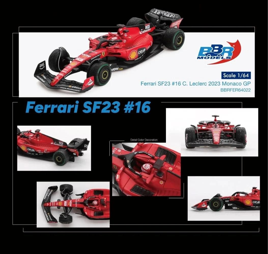 BBR Ferrari SF23 2023 Monaco GP #16 Charles Leclerc – 1:64 BBR Models diecast car