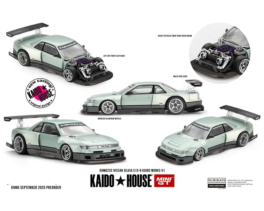 Nissan Silvia S13-R KAIDO WORKS V1 – Sea Foam Green – 1:64 Kaido House diecast car