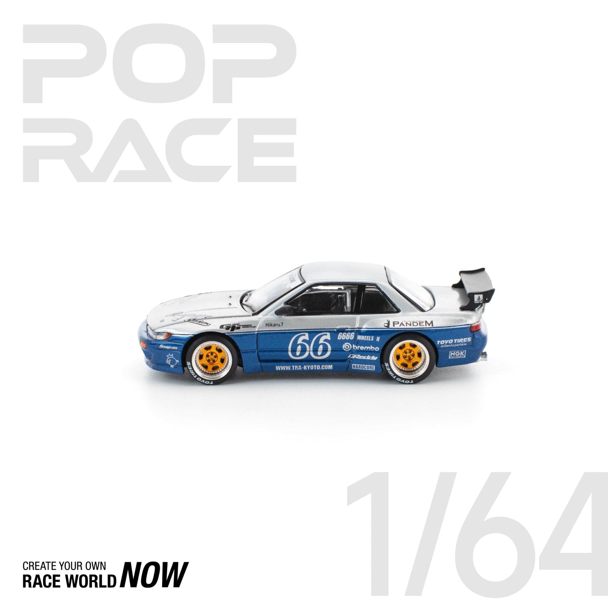 POPRACE 1:64 PANDEM NISSAN SILVIA S13 MOONTECH BLUE – 1:64 POP Race diecast car