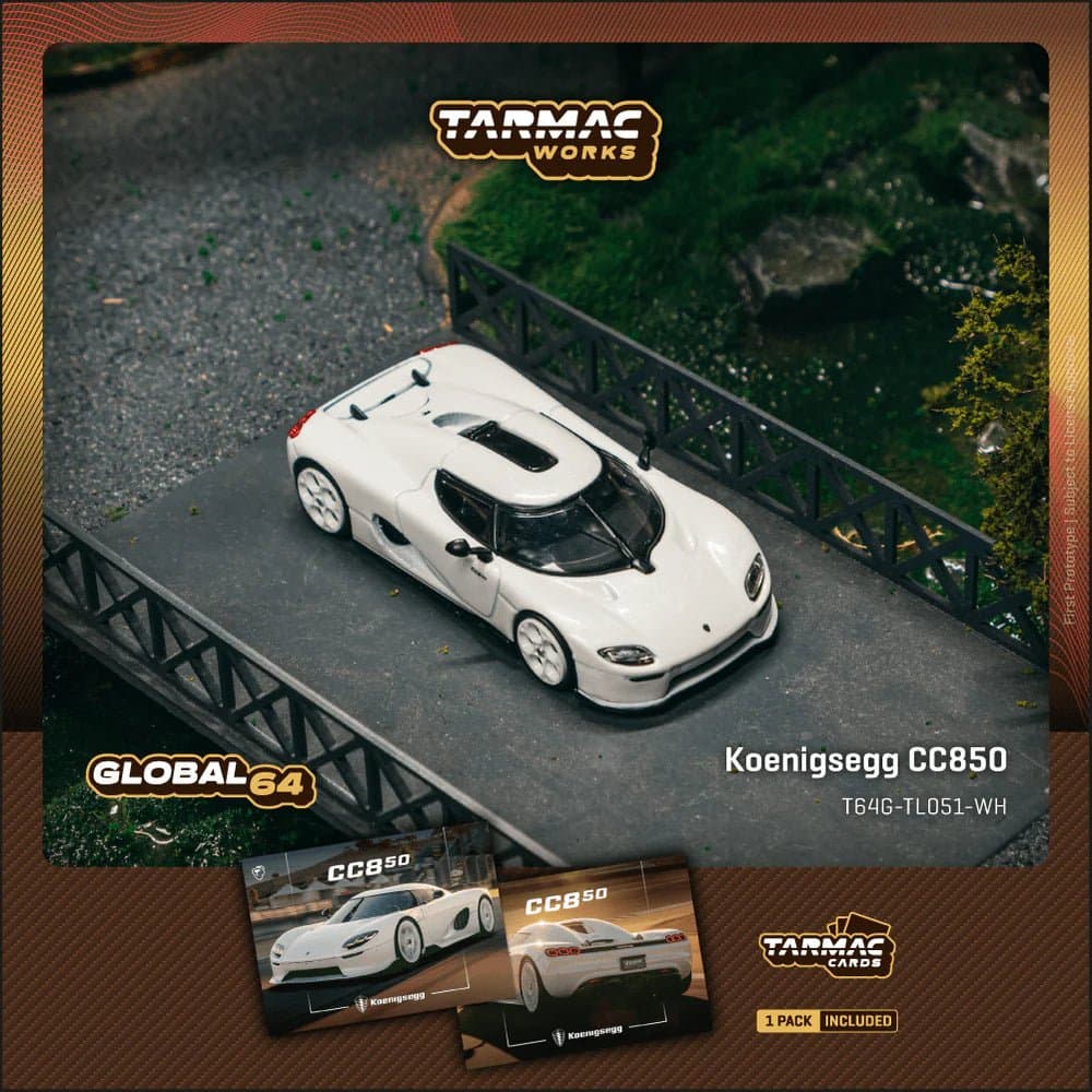 Tarmac Works Koenigsegg CC850 White with Cards Combo Set GLOBAL64 – 1:64 diecast car