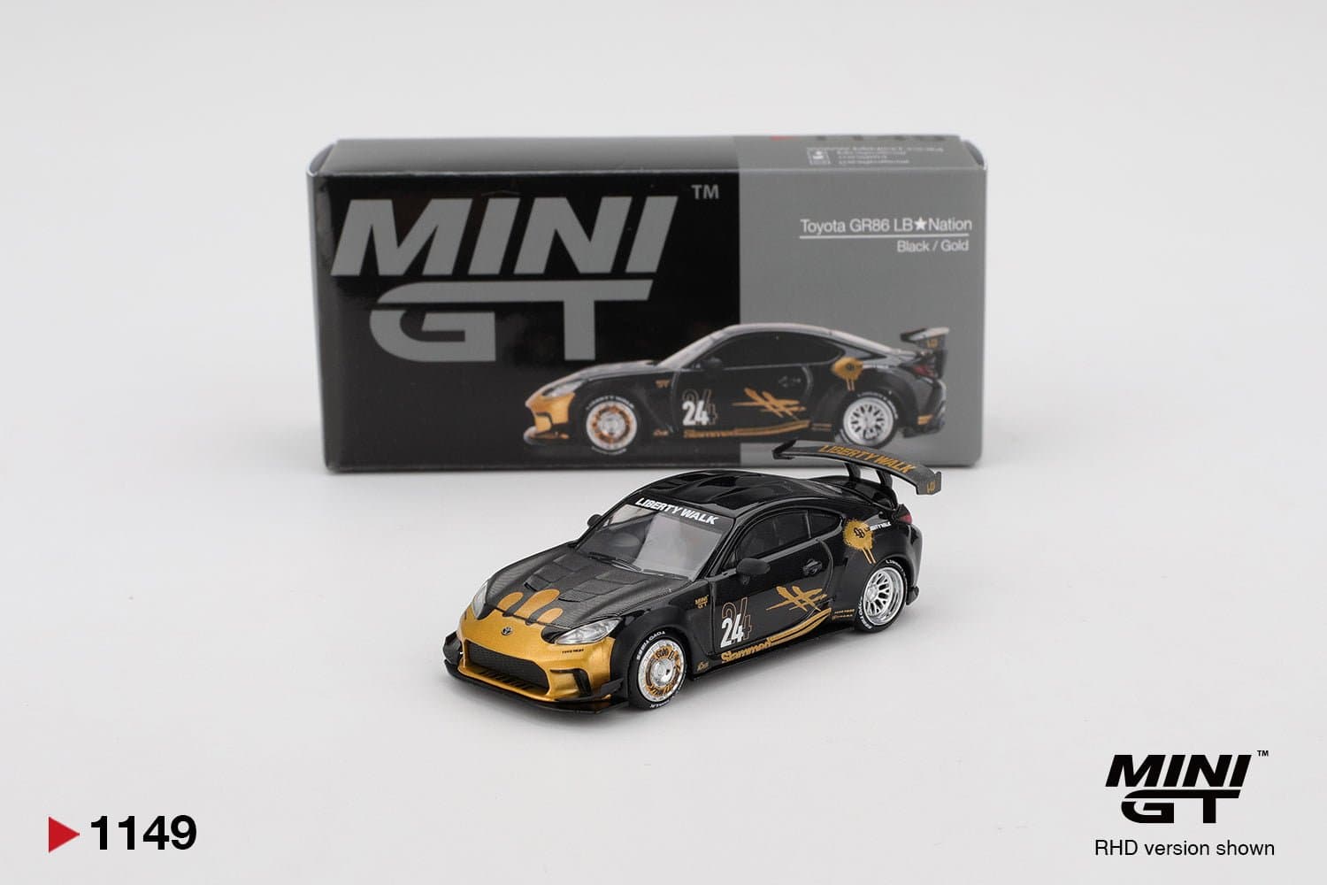 Toyota GR86 LB★Nation Black / Gold – 1:64 Mini GT diecast car
