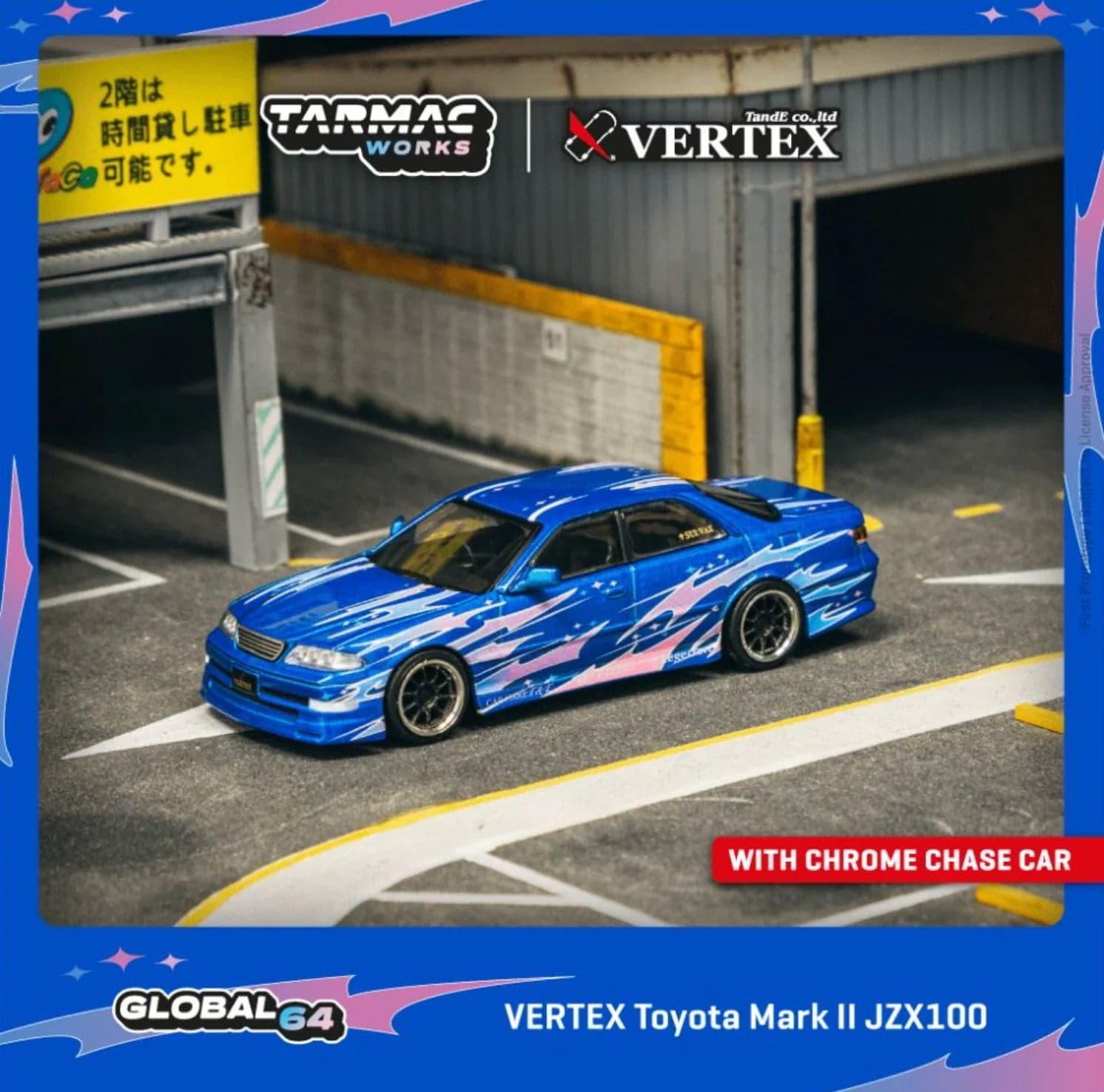 Tarmac Works 1:64 VERTEX Toyota Mark II JZX100 Blue Metallic – 1:64 diecast car