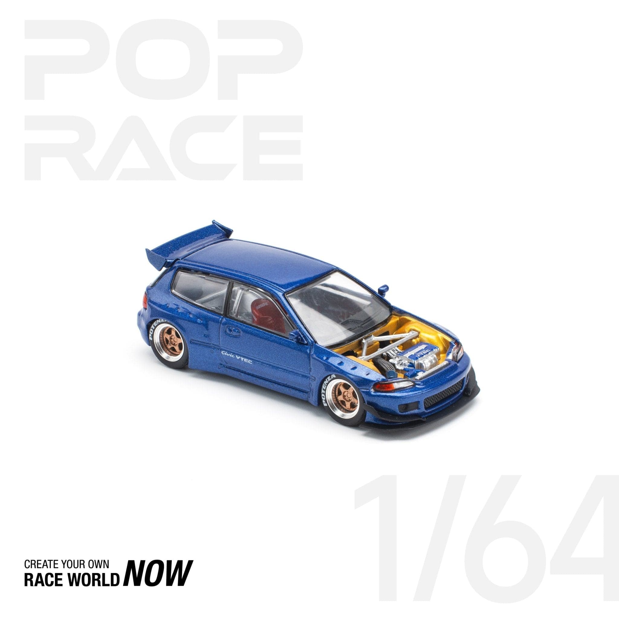 POPRACE 1:64 PANDEM CIVIC EG6 METALLIC BLUE – 1:64 POP Race diecast car