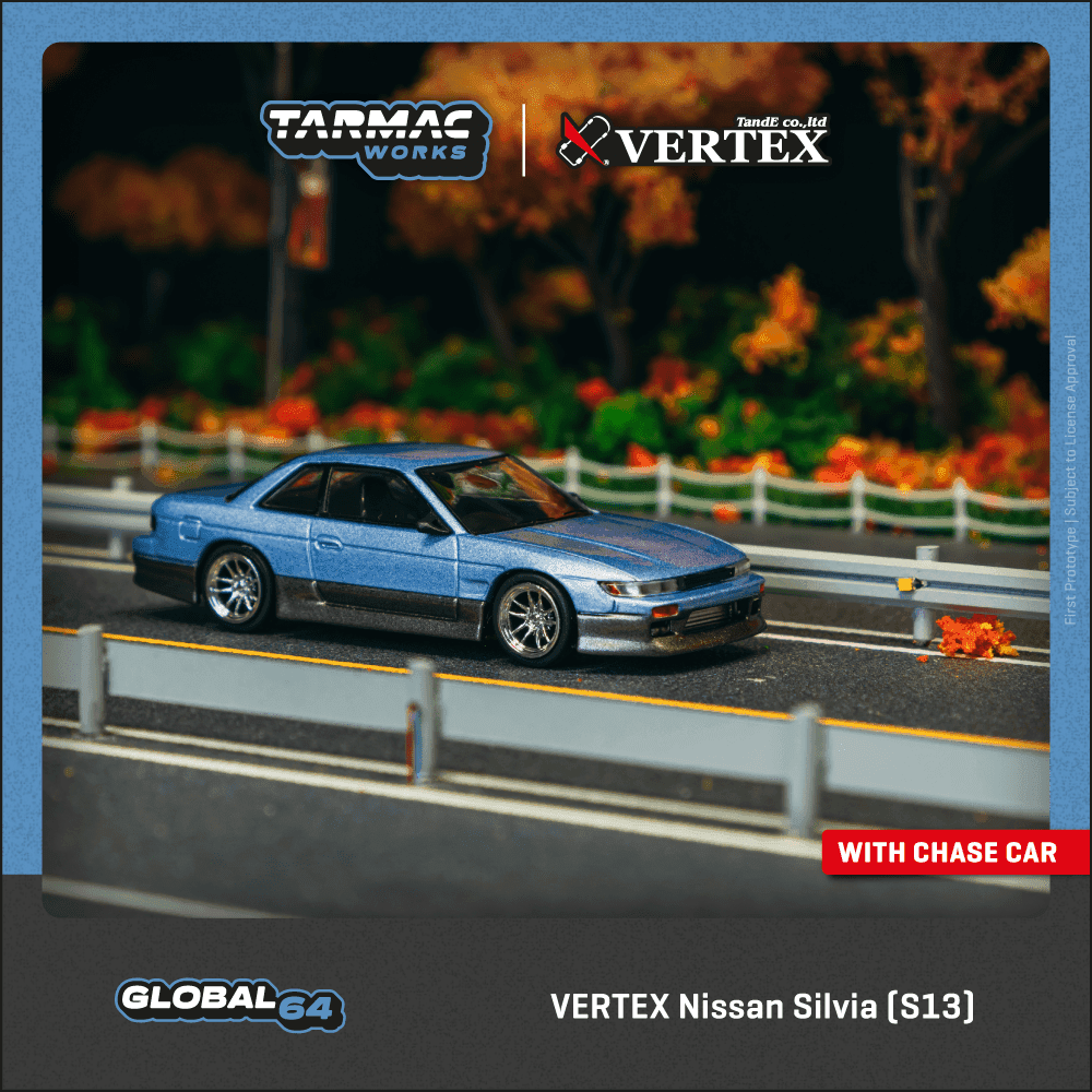 Tarmac Works 1/64 VERTEX Nissan Silvia S13 Blue/Grey - GLOBAL64 – 1:64 diecast car