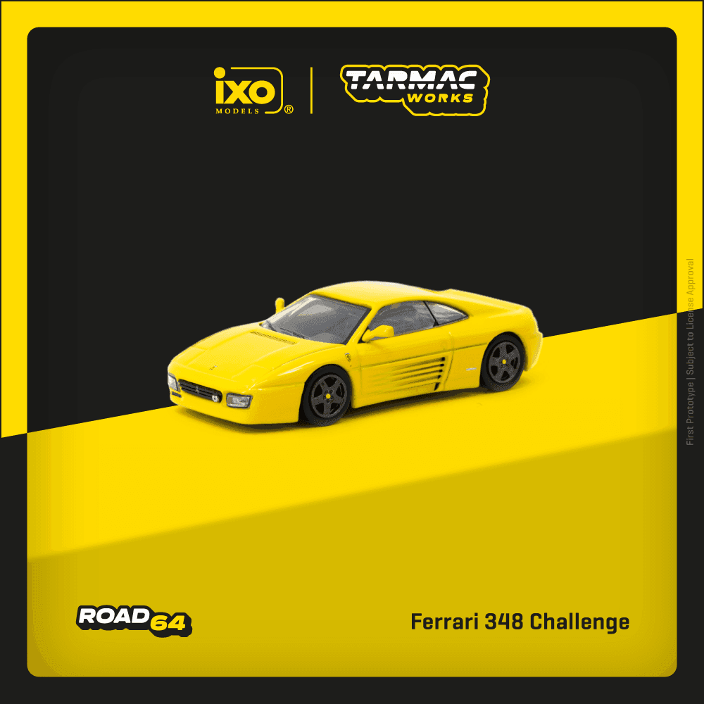 Tarmac Works X iXO Models 1/64 Ferrari 348 Challenge Yellow - ROAD64 – 1:64 diecast car