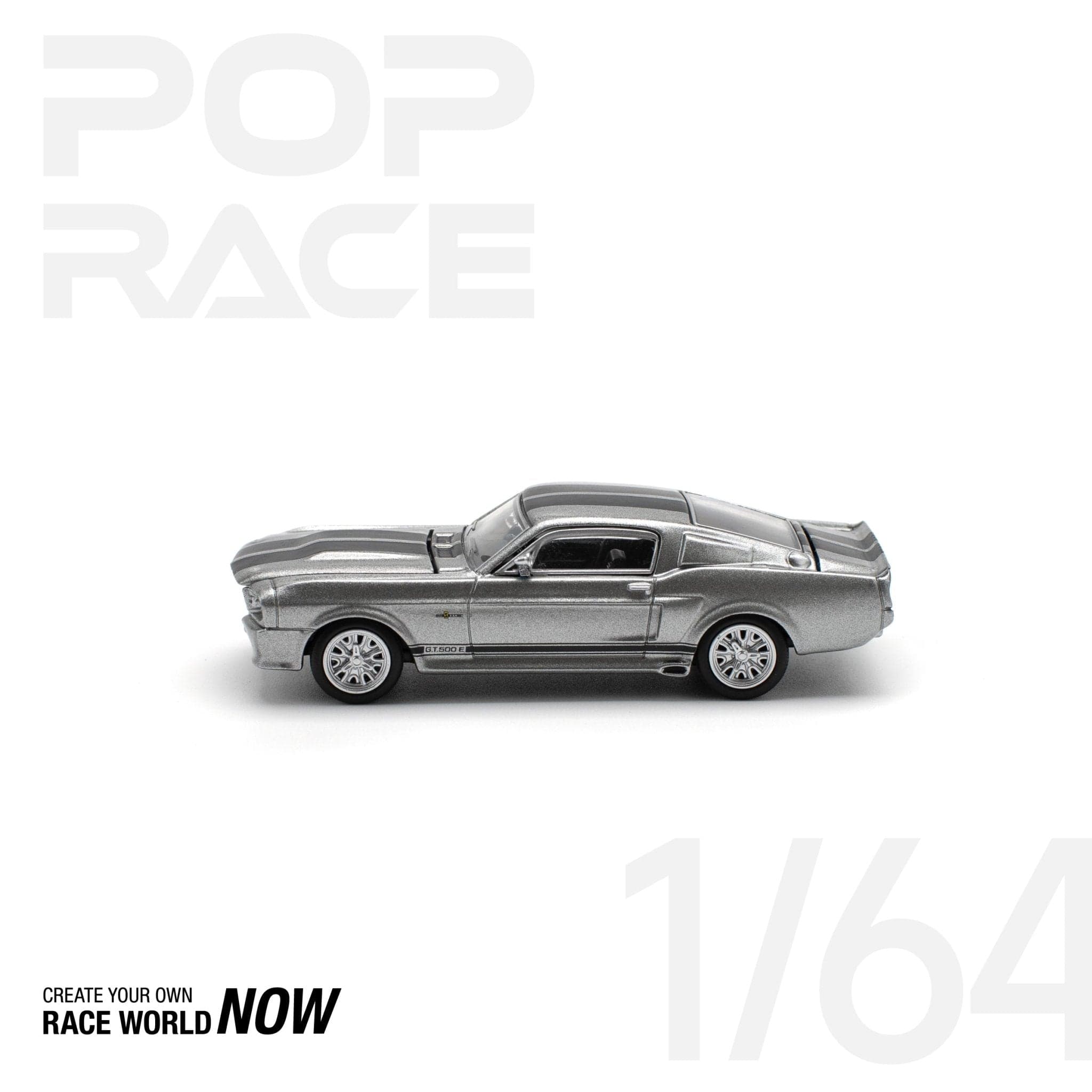 POPRACE 1:64 1967 SHELBY MUSTANG GT500 GREY/BLACK – 1:64 POP Race diecast car