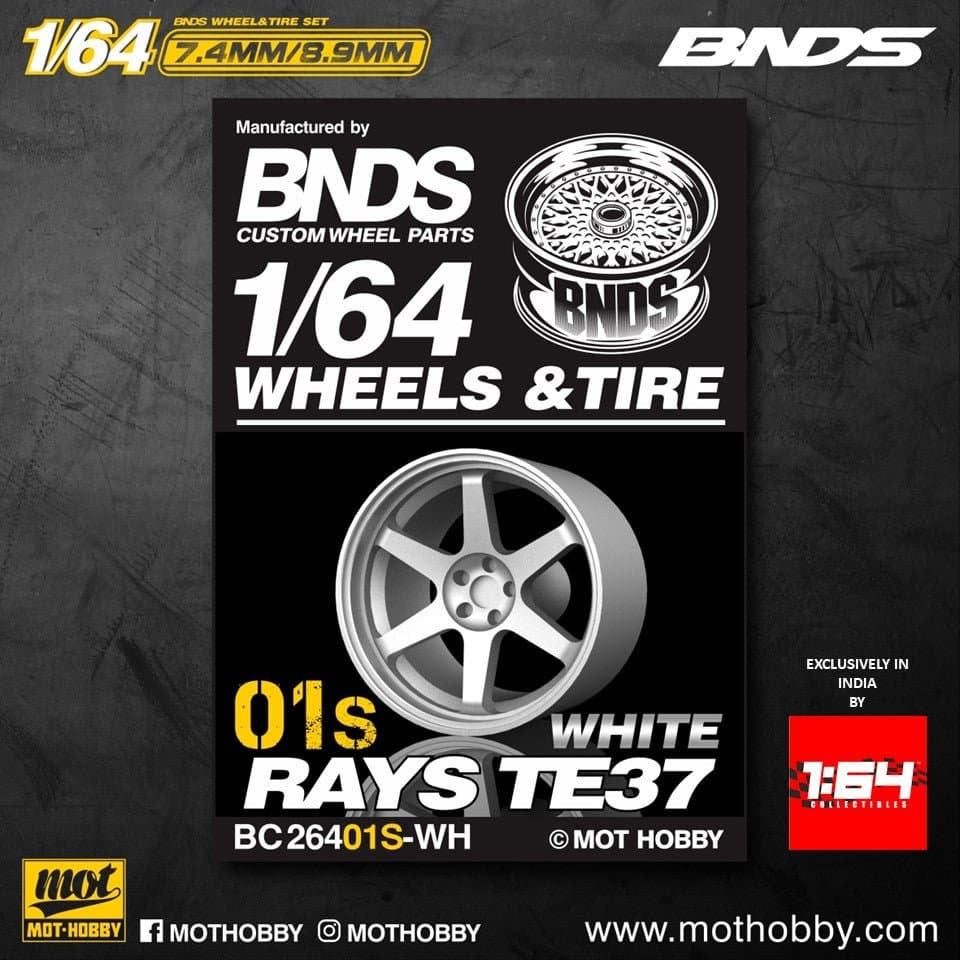 1/64 ABS Plastic Wheel & Tire Set – BNDS | White – MotBnds