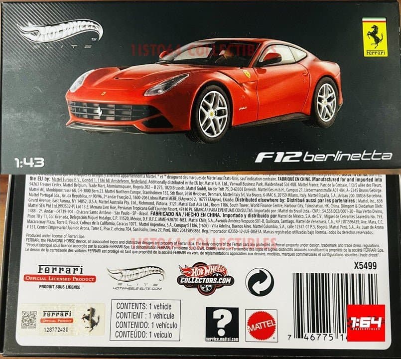 Ferrari F12 Berlinetta Red Elite Edition 1/43 by Hotwheels X5499 – 1:43 HW Elite diecast car